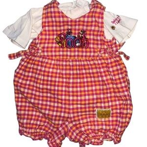 Vintage 90s Disney Winnie Pooh Gingham Character Bubble Romper W/ Shirt 18m